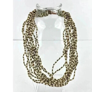 Multi Strand Layered White Gold Seed Bead Statement Necklace 18"